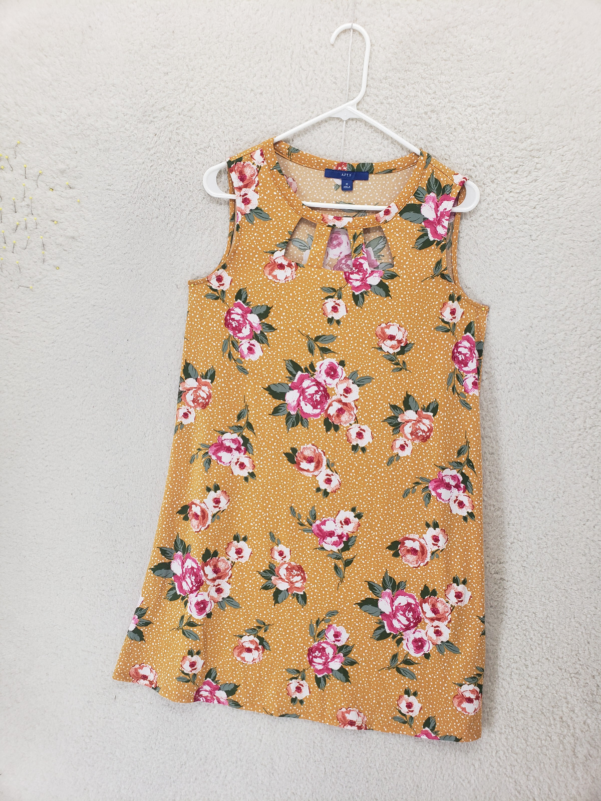 Apt 9 Women Dress Medium Orange Floral Print Poly Sleeveless Cut Out Neck Mini