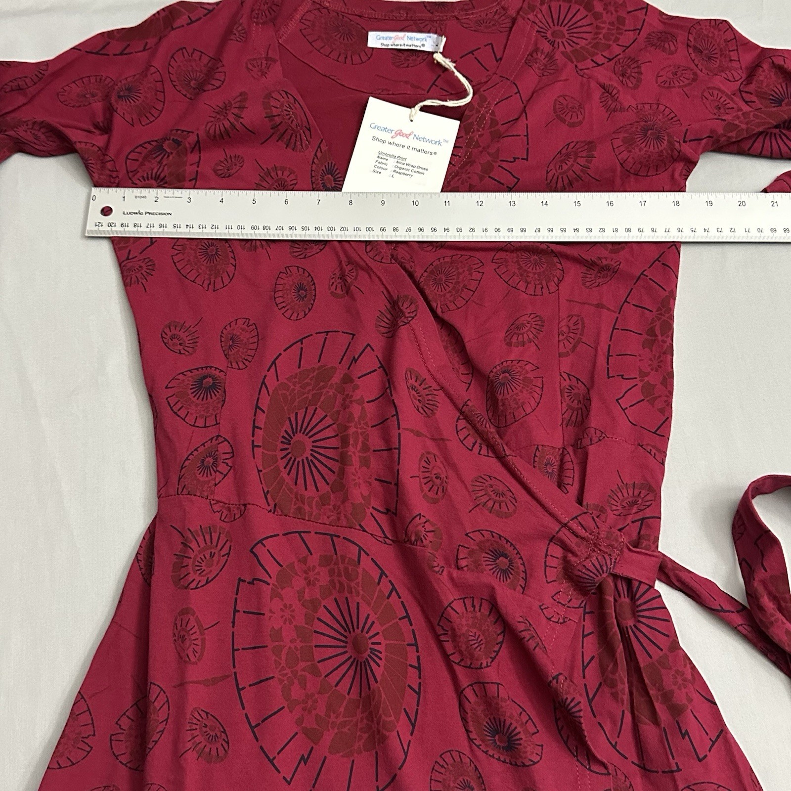 Greater Good Network Nina Wrap Dress Womens Large L Cotton Umbrella Print Red