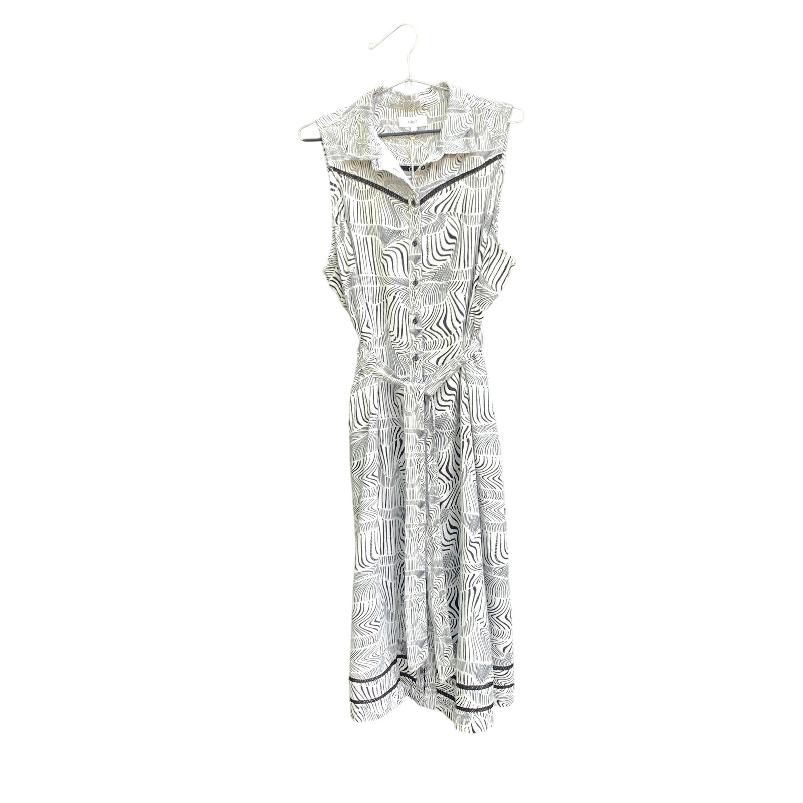 Next Dress Women’s Size US18 UK22 Black White Midi Linen Blend Belted Pockets