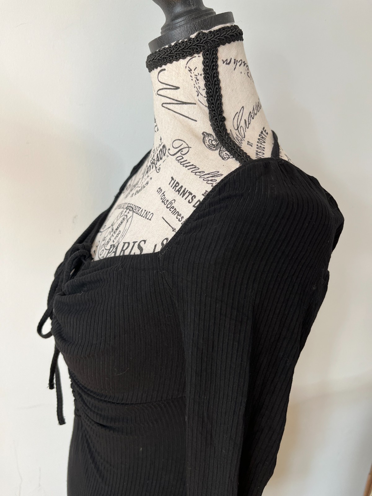 Dolan Whimsigoth Fairy Grunge Black Ribbed Drawstring Dress Sz: XXS Stretchy