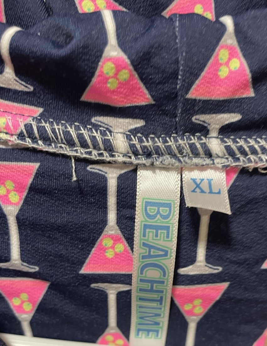 Beachtime Navy Pink Geometric Shift Dress Hood Button Collared Pockets XL