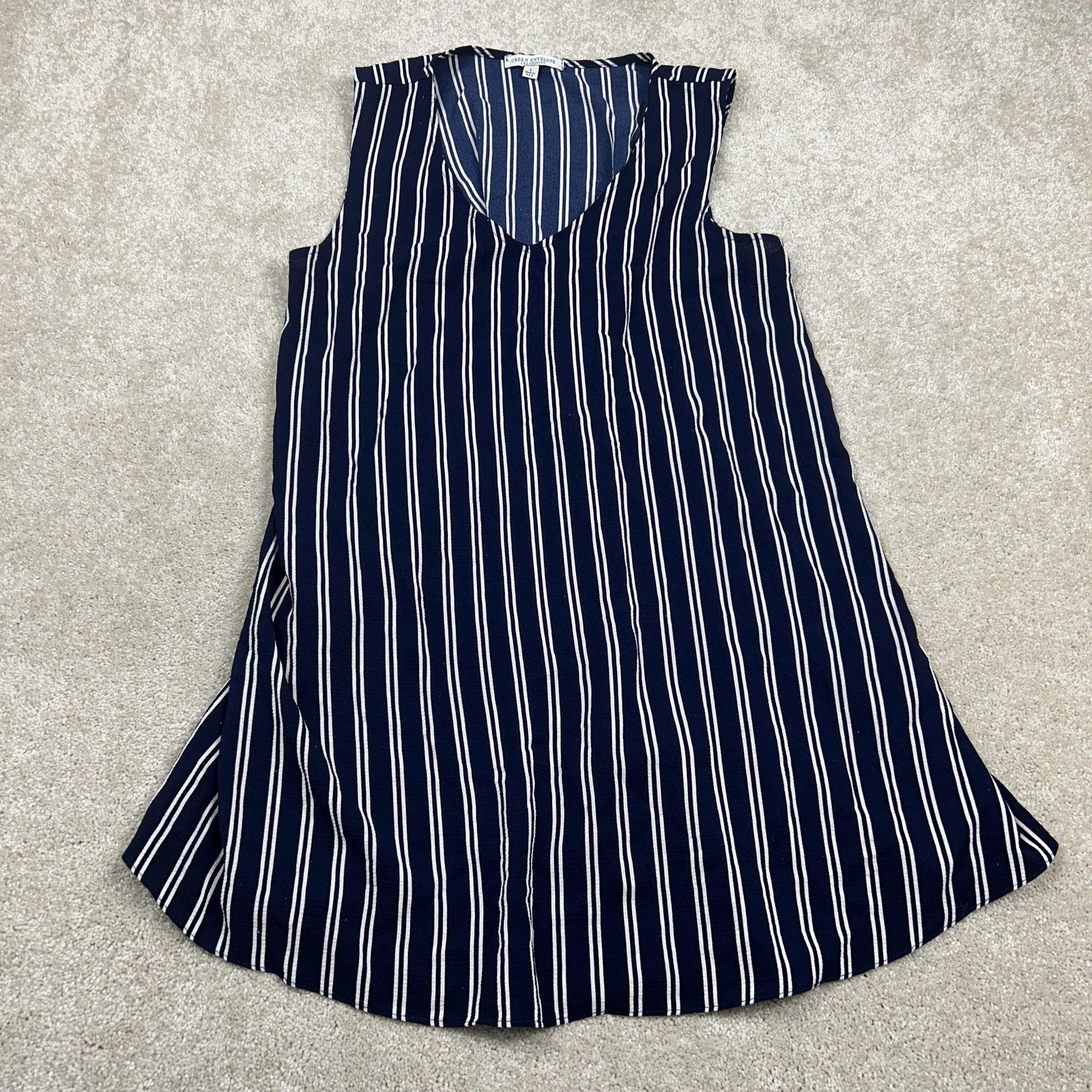 Green Envelope Dress Womens Large Blue Stripe Lace Up Swing Tank Made USA