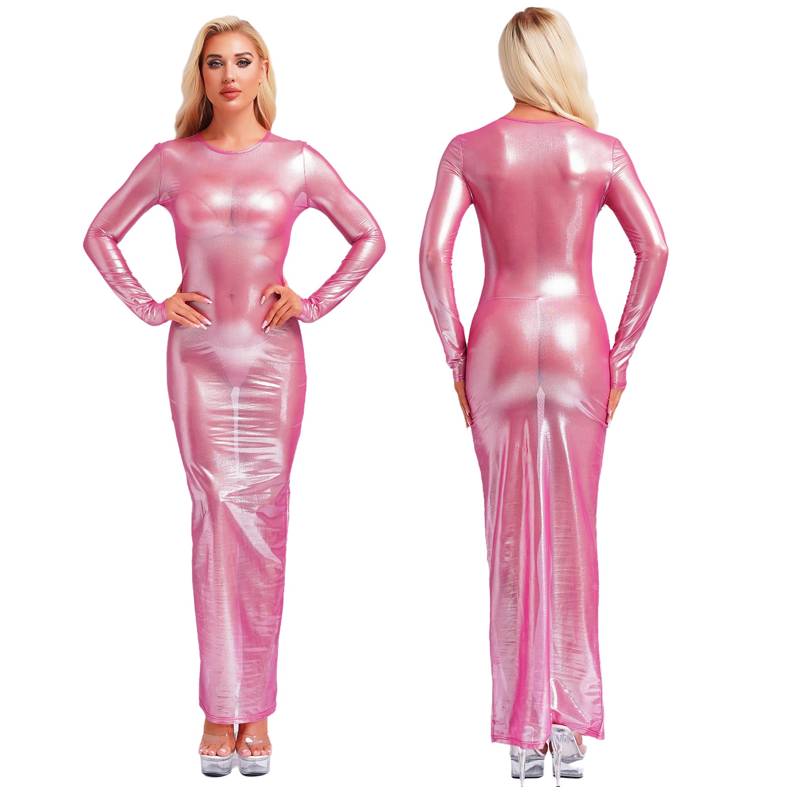 US Womens Leather Wet Look Mini Dress Mesh Bodycon Clubwear Raves Nightwear