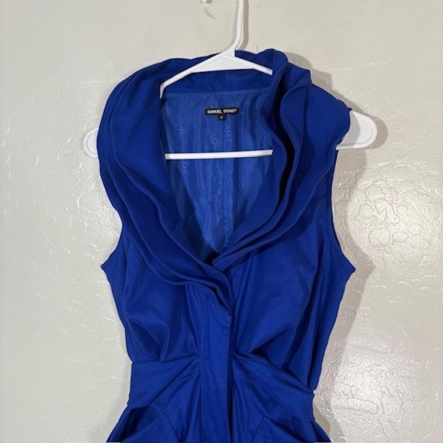 Samuel Dong Dress Womens Medium Blue Solid Cowl Neck Bubble Hem Party Sleeveless