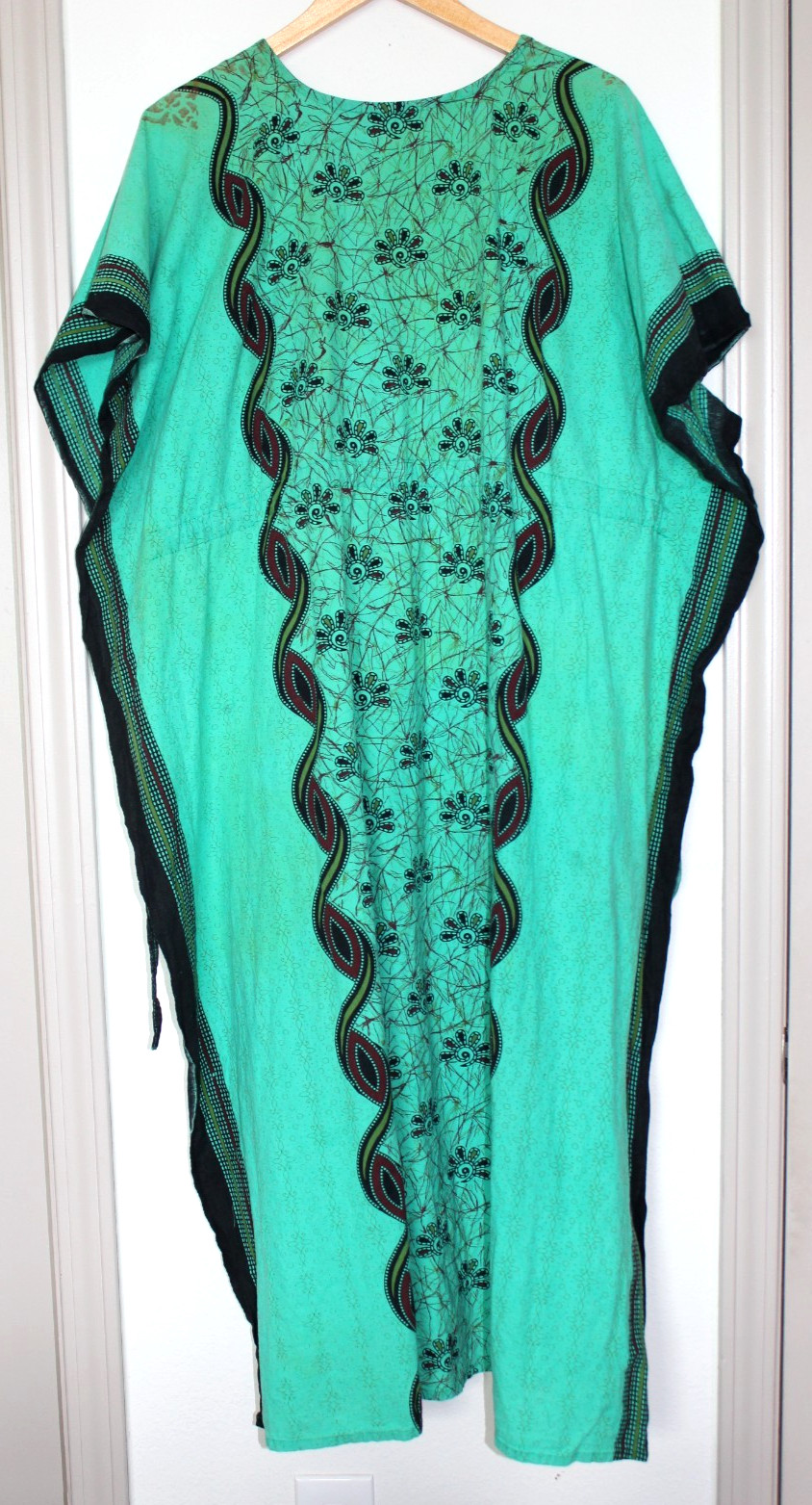 J Gee Kaftan Womens One Size Kelly Green Black V Neck Boho Cover Up Caftan Beach