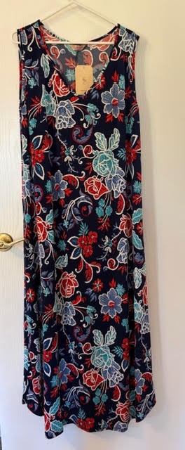 SJS Women’s size 2XL blue/ multicolor long sleeveless pullover dress NWT