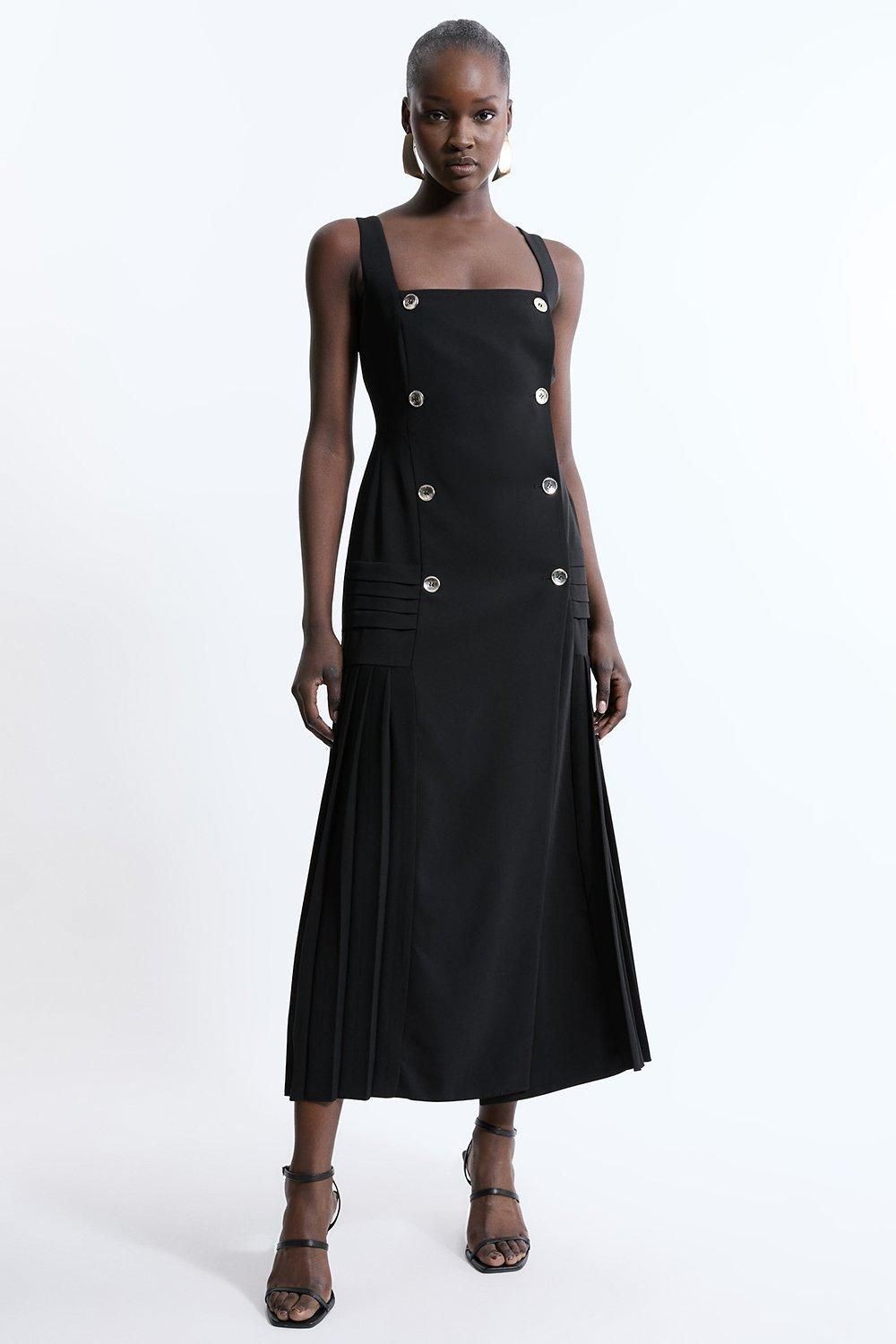 Karen Millen Pinafore/Dungaree Midi Dress UK12 in Black RRP £229