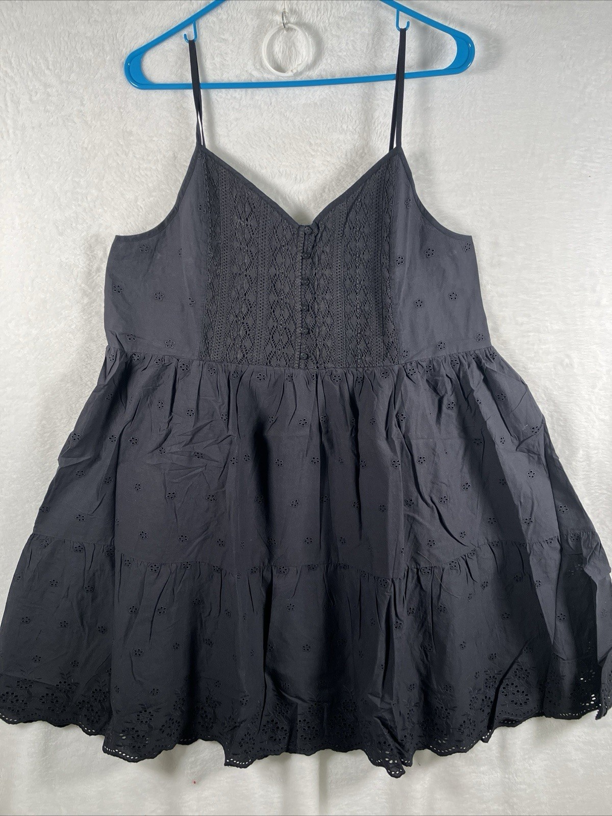 Levi’s Cora Babydoll Dress Eyelet Lace Tiered Boho Womens XL Spaghetti Strap NWT