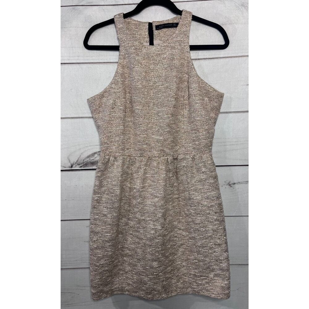 ZARA WOMAN Textured Metallic Sheath Dress Rose Gold Sparkle Mini