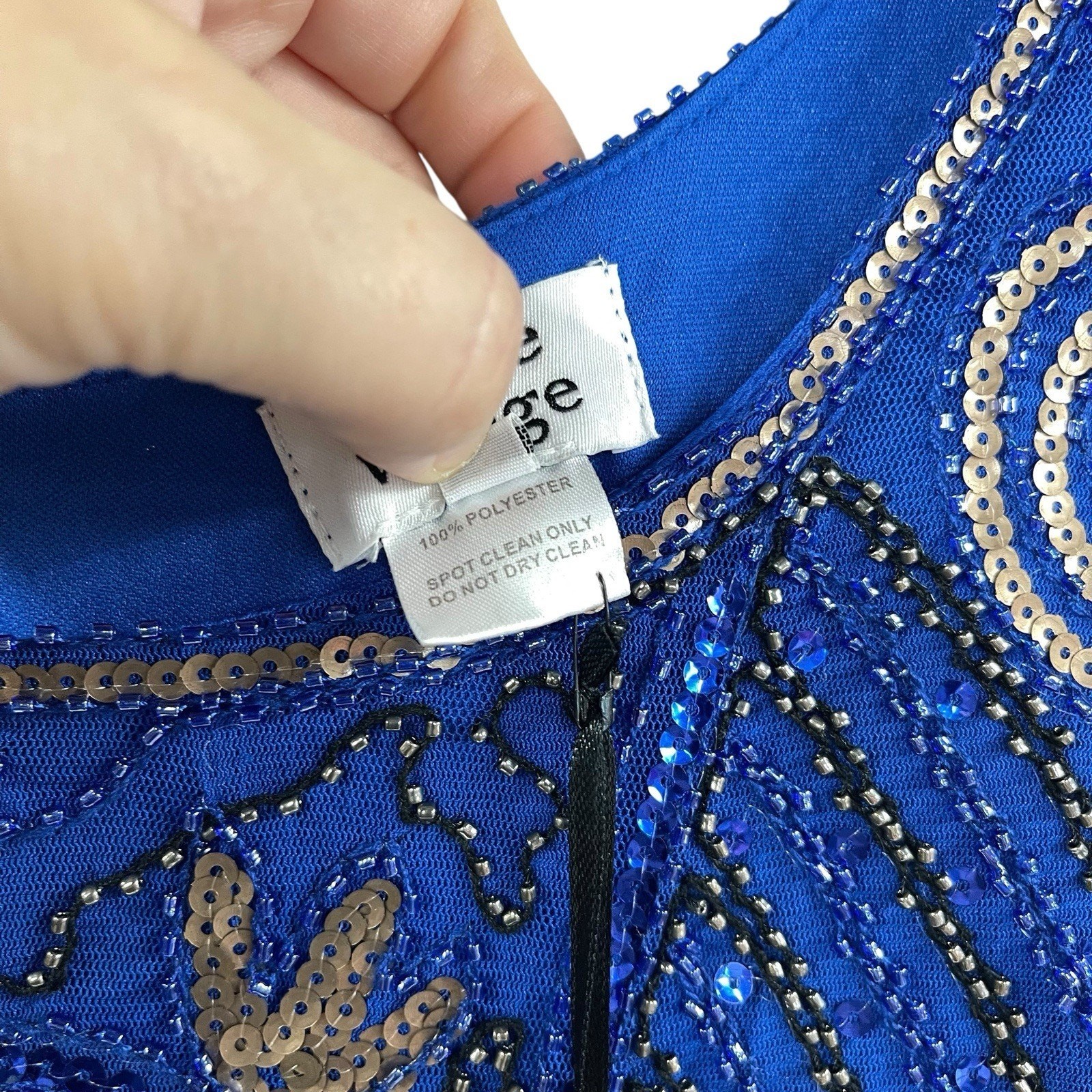 Royal Blue Beaded Sequin Fringe Mini Dress S Unique Vintage Ornate Gatsby