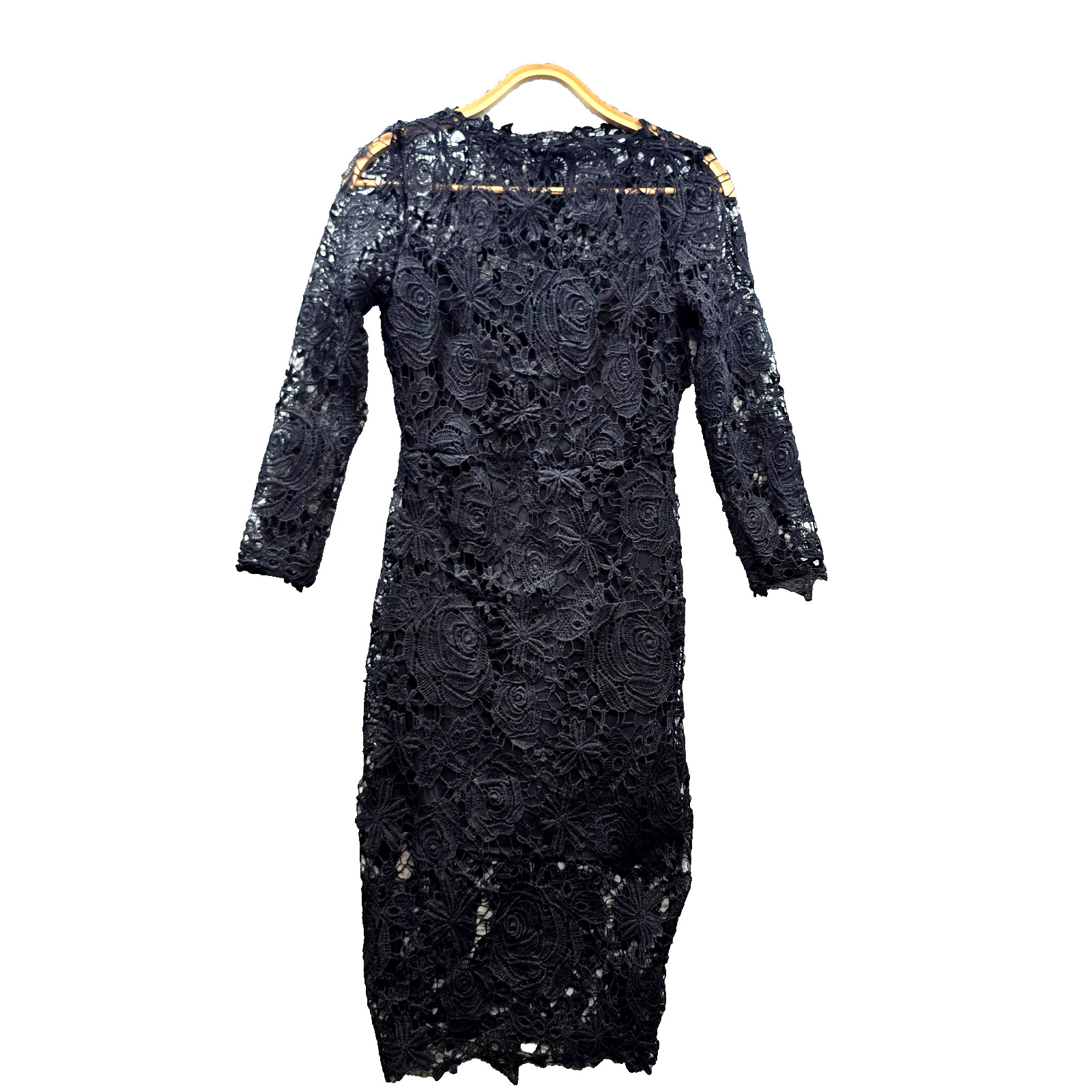 Shien Dress Womens Pencil Size S Black Lace Long Sleeve Knee Length Round Neck