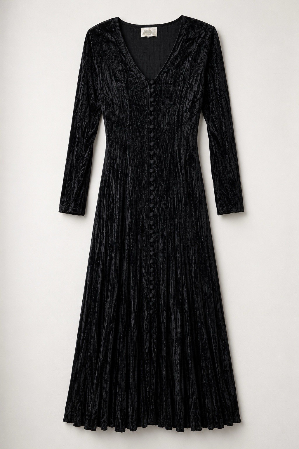 Vintage 90s Black Crinkle Velvet Maxi Dress Corset Back Goth Witchy Made USA