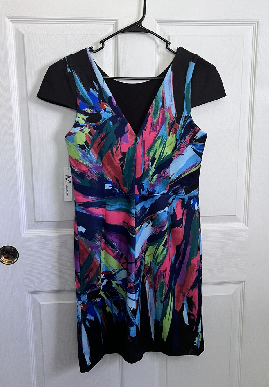 NWT MAIA Size 10 Abstract V Back Knee Length Splatter Print Sheath Dress