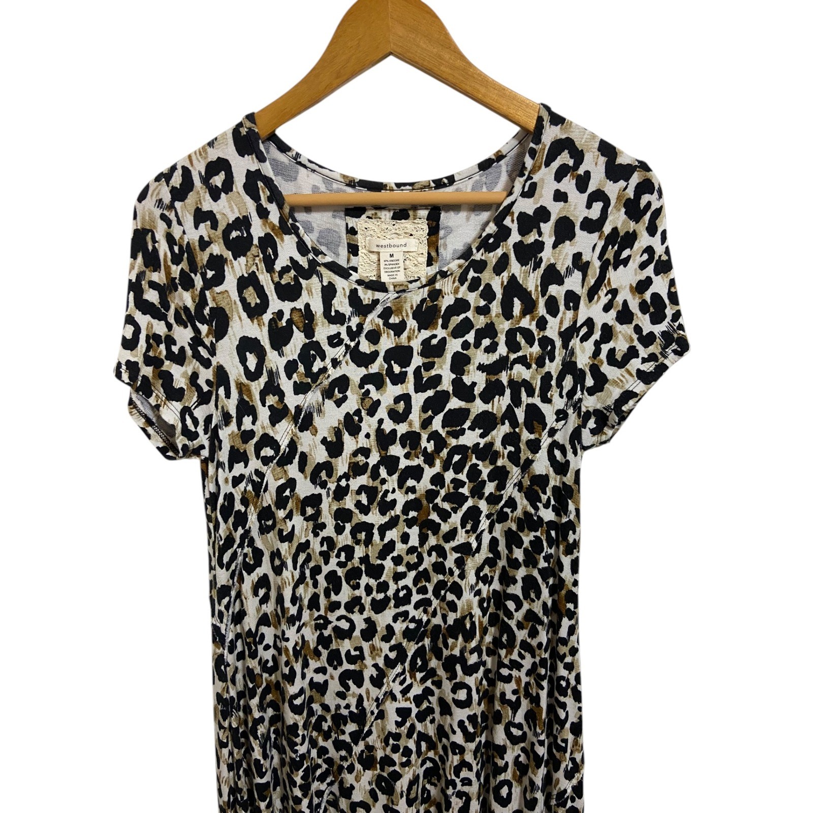 Westbound Leopard Print Handkerchief Hem Midi Dress Boho Safari Edgy Western M