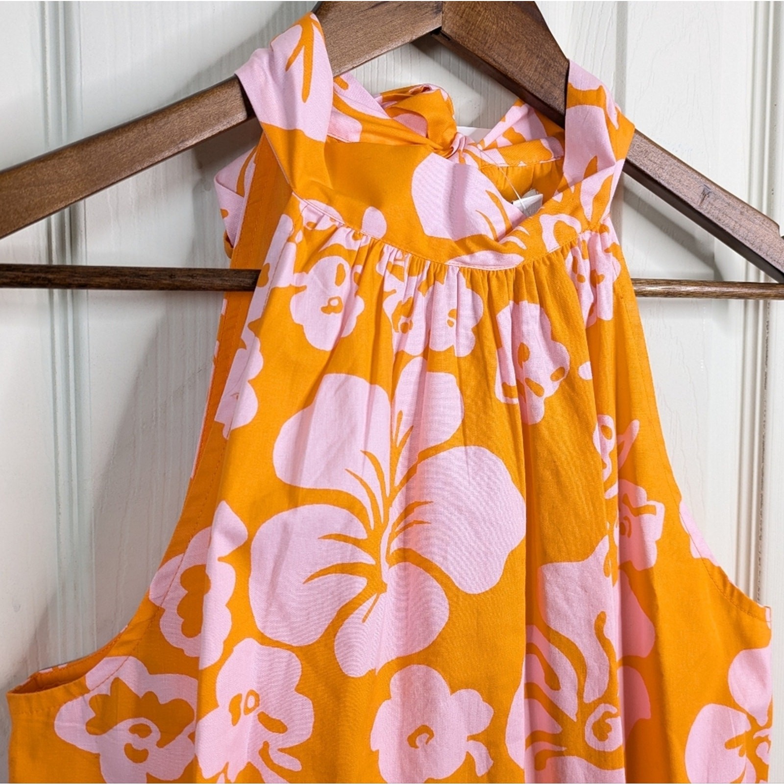 NEW J. Crew Hawaiian Halter Tie Neck Hibiscus Dress 6 Orange Resort Coastal