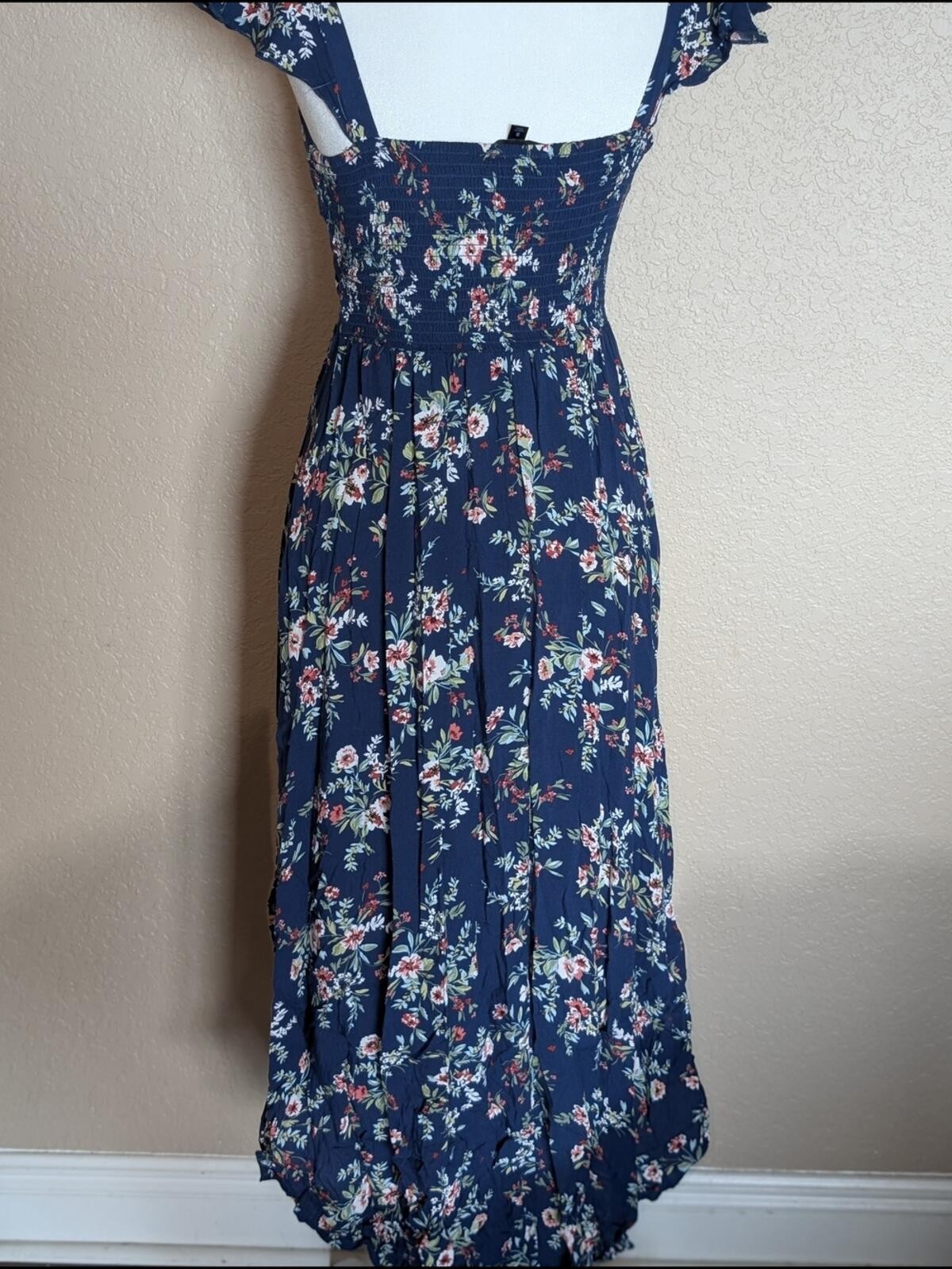 As U Wish Navy Floral High-Low Square Neck Dress