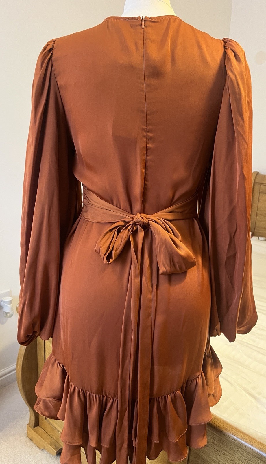 AmyLynn Kravitz Puff Sleeve Wrap Dress Burnt Orange RRP£85 Size S