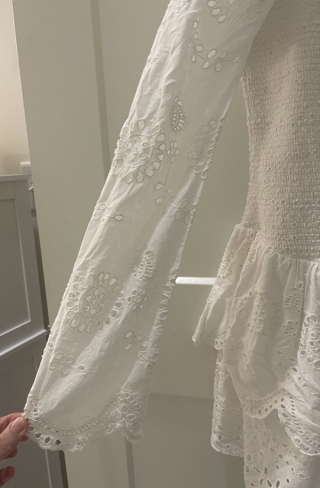 LoveShackFancy Jayce Broderie Anglaise Mini Dress Antique White Small $485