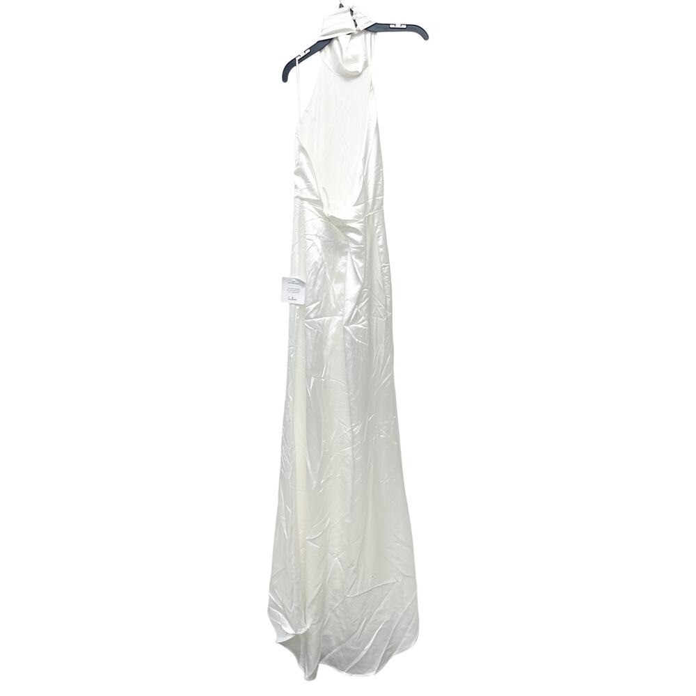 Lulus Luxe Destiny White Satin Backless Halter Mermaid Maxi Dress XS