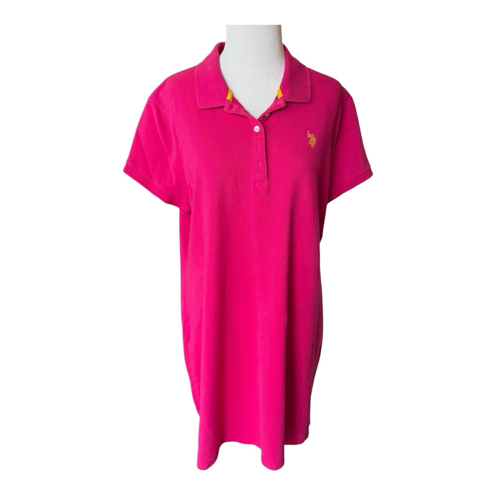 U.S. POLO ASSN. Women’s XXL Short Sleeve Collared T-shirt Dress Pink logo