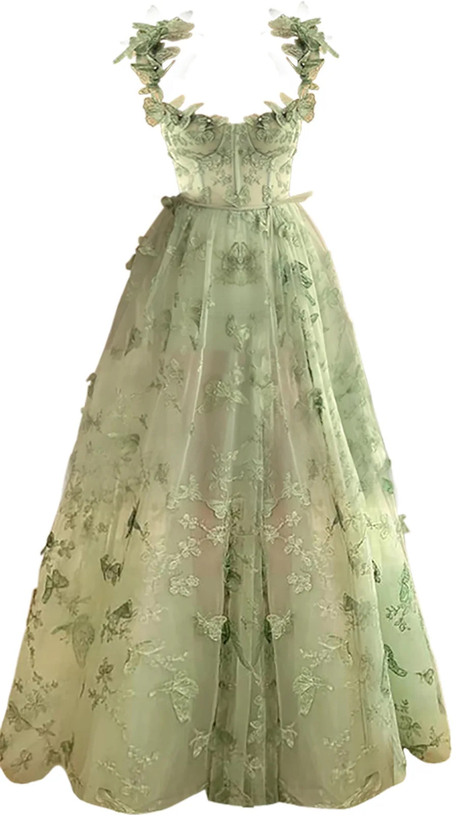 Forest Fairy Evening Gown Lace Mesh Modest Dress Thigh High Slit Long Dresses