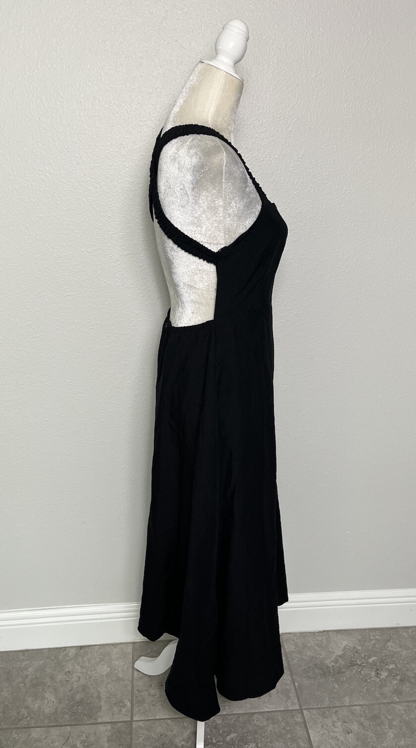 ASTR Valenz Linen Blend A Line Square Neck Criss Cross Back Midi Dress Black M