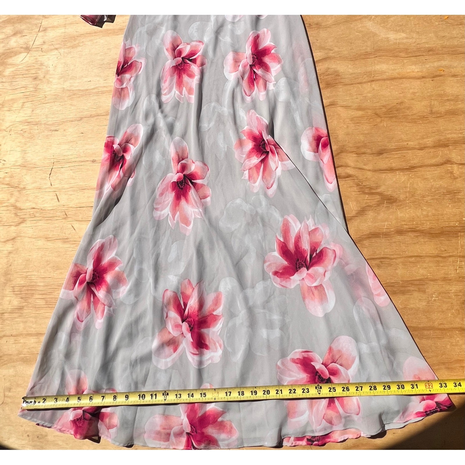 Calvin Klein Floral Cold Shoulder Maxi Dress Grey Pink Magnolia Ruffle Size 12