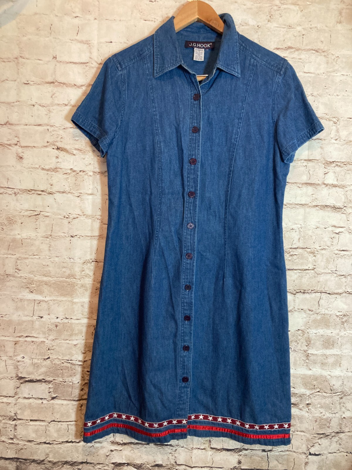Vintage J.G. Hook Shirt Sweater Womens 8 Denim Blue Jean Button Front Embroidery