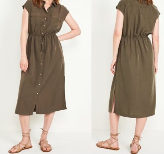 Old Navy Women’s Waist-Defined Utility Midi Green Shirt Dress Size XL NWT