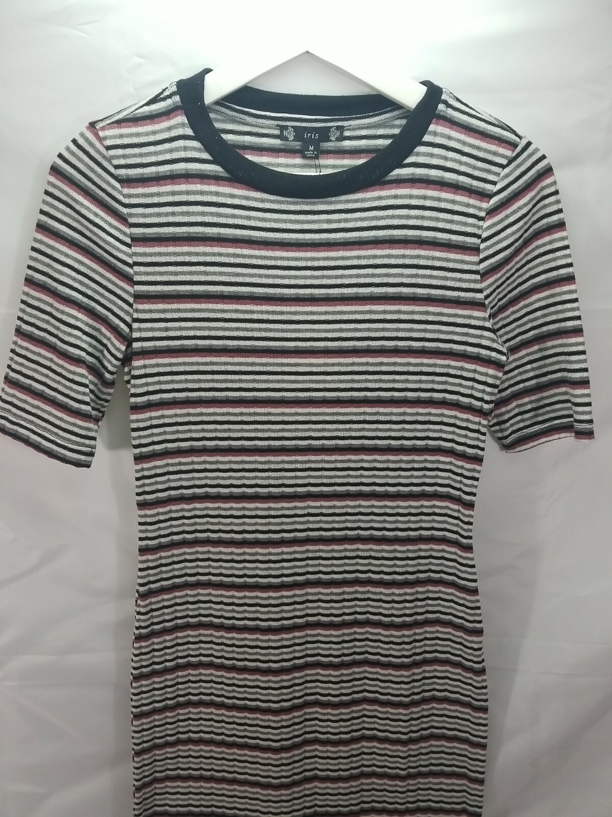 Iris Basic Womens Pencil Dress Pink Black White Striped Size M Comfortable