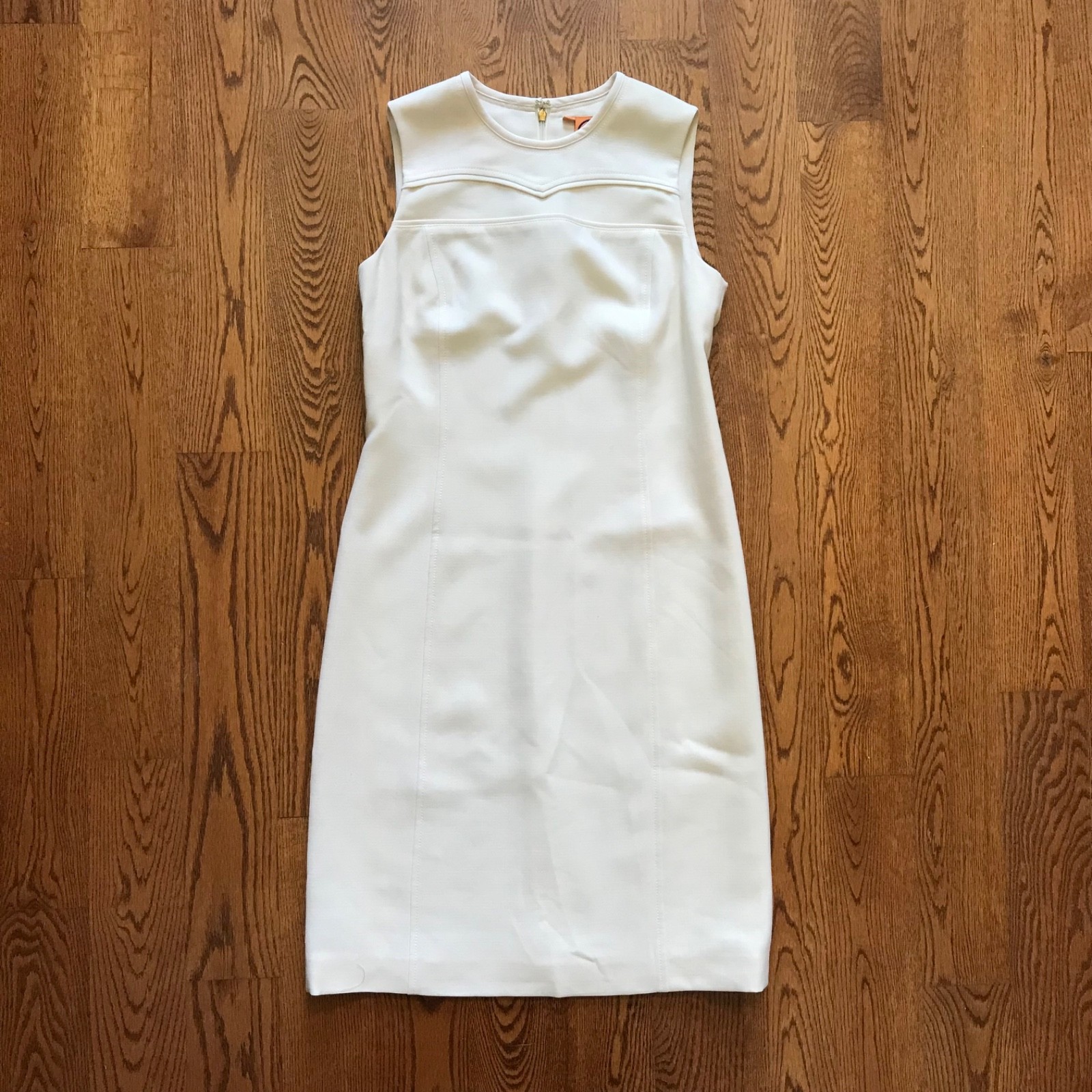 Tory Burch Sheath Dress Womens 8 Gray Crew Neck Sleeveless Rear Zipper Logo TB