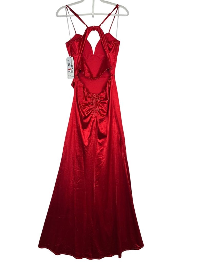 Emerald Sundae Satin Corset Gown Juniors Large Red Open Back Stretch NWT FLAWS