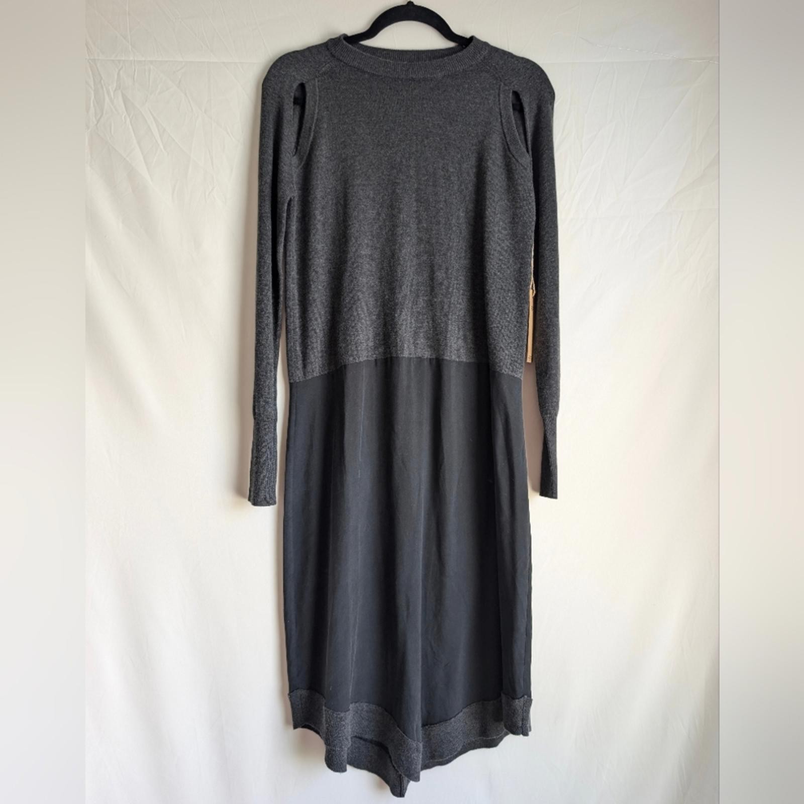 Silk & Wool Mixed Media Dress Charcoal Gray Black Lagenlook Minimal Quiet Luxury