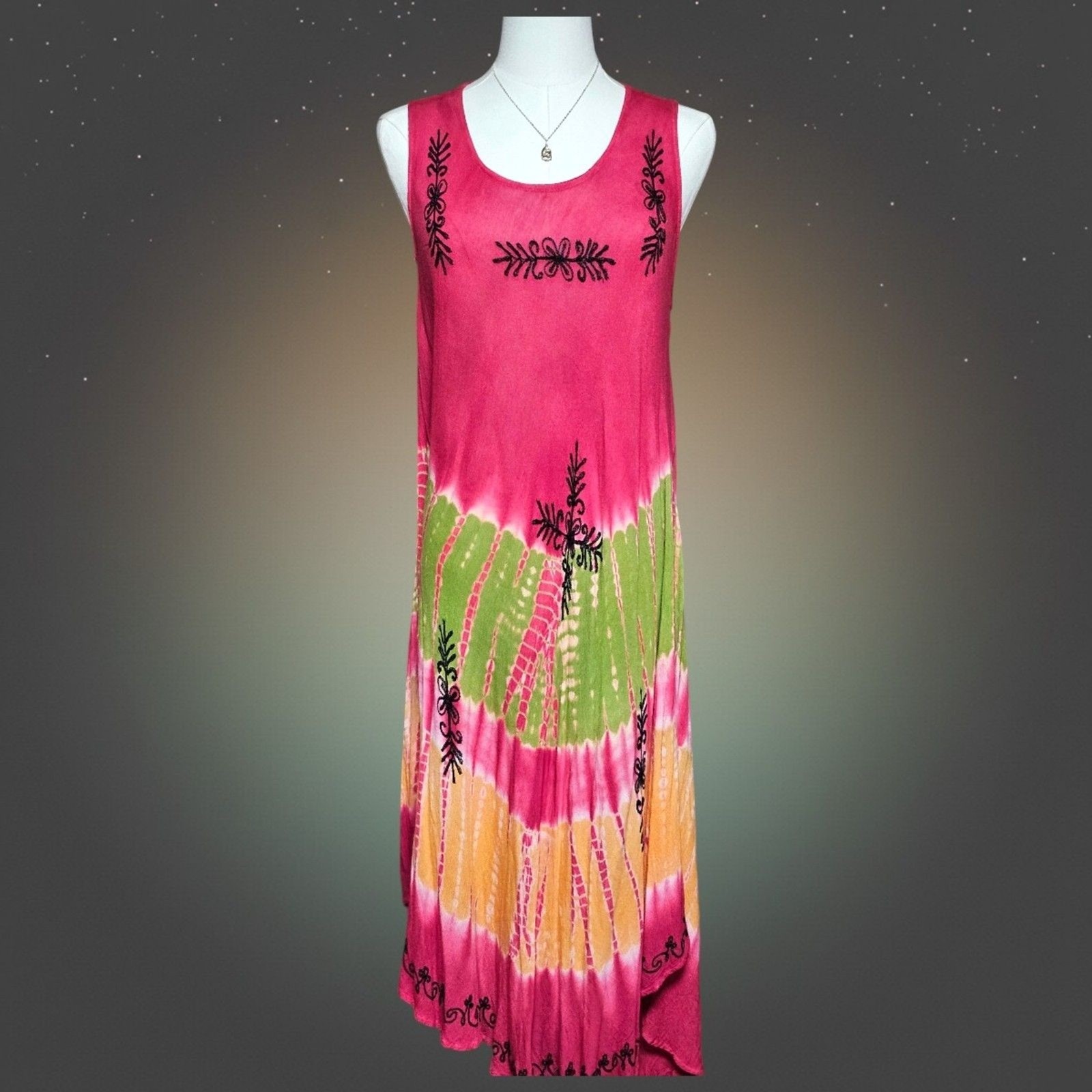 Cute Options Womens One Size Boho Tie Dye Rayon Festival Maxi Dress