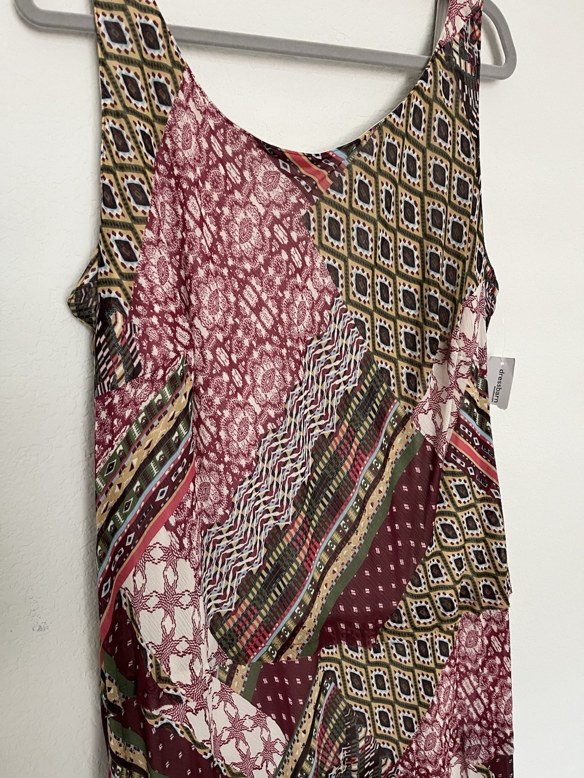 VTG NWT Jones Studio Dress Womens 18W Patchwork Maxi Red Brown Boho Fairy Grunge
