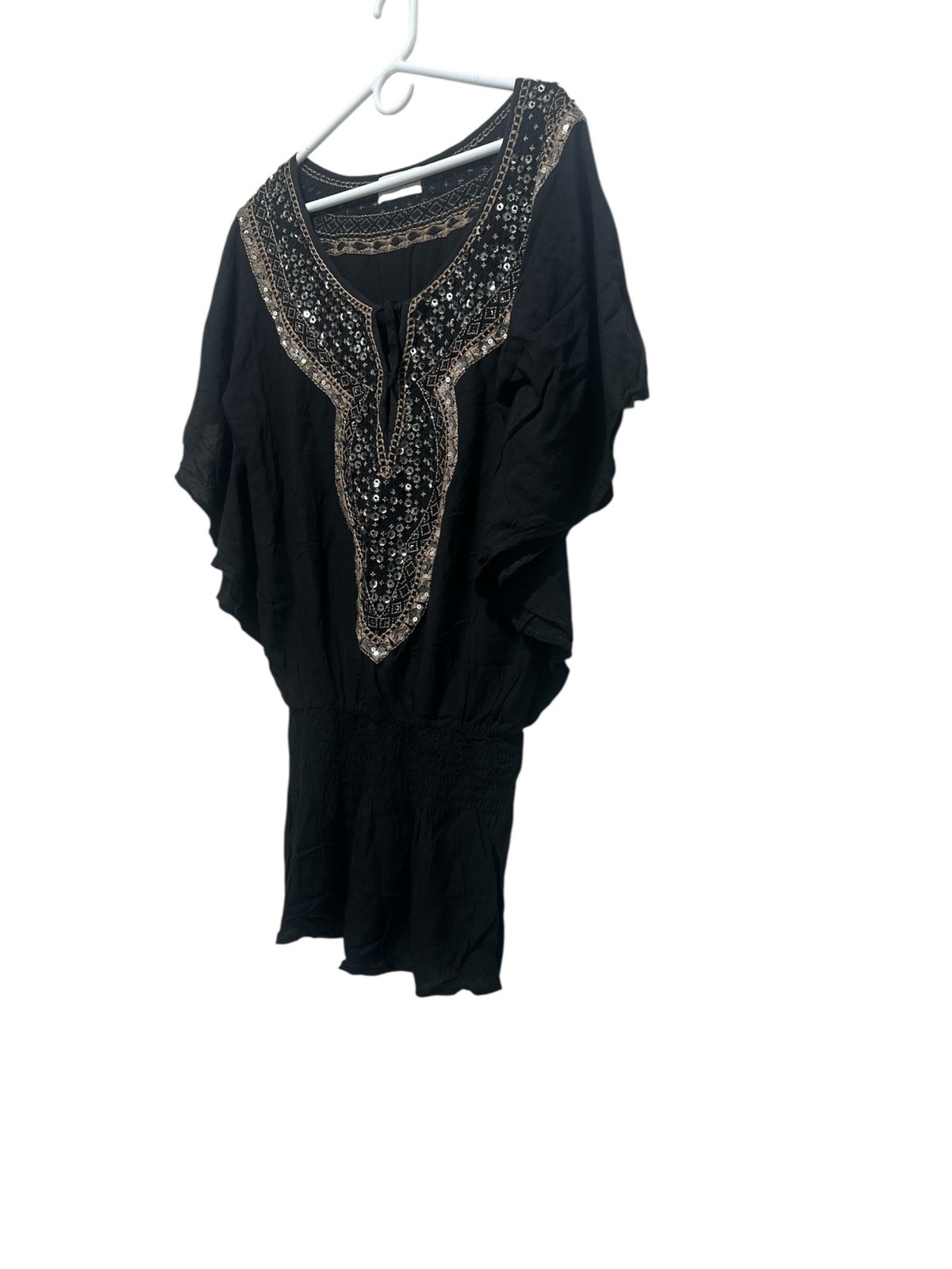 Miss June Whimsigoth Sequin Tunic Mini Dress S-L Black Embellished Festival Boho