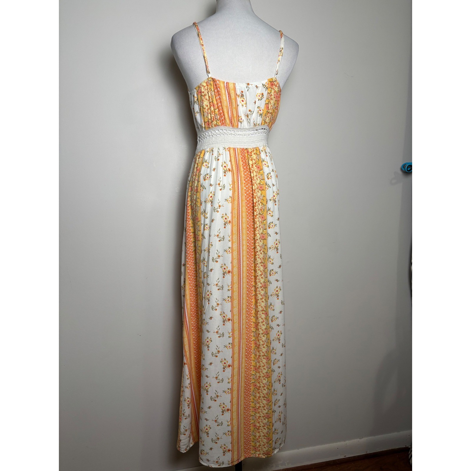 Justify Womens Maxi Sun Dress M Cottage Floral Crochet 70s Boho Prairie Festival