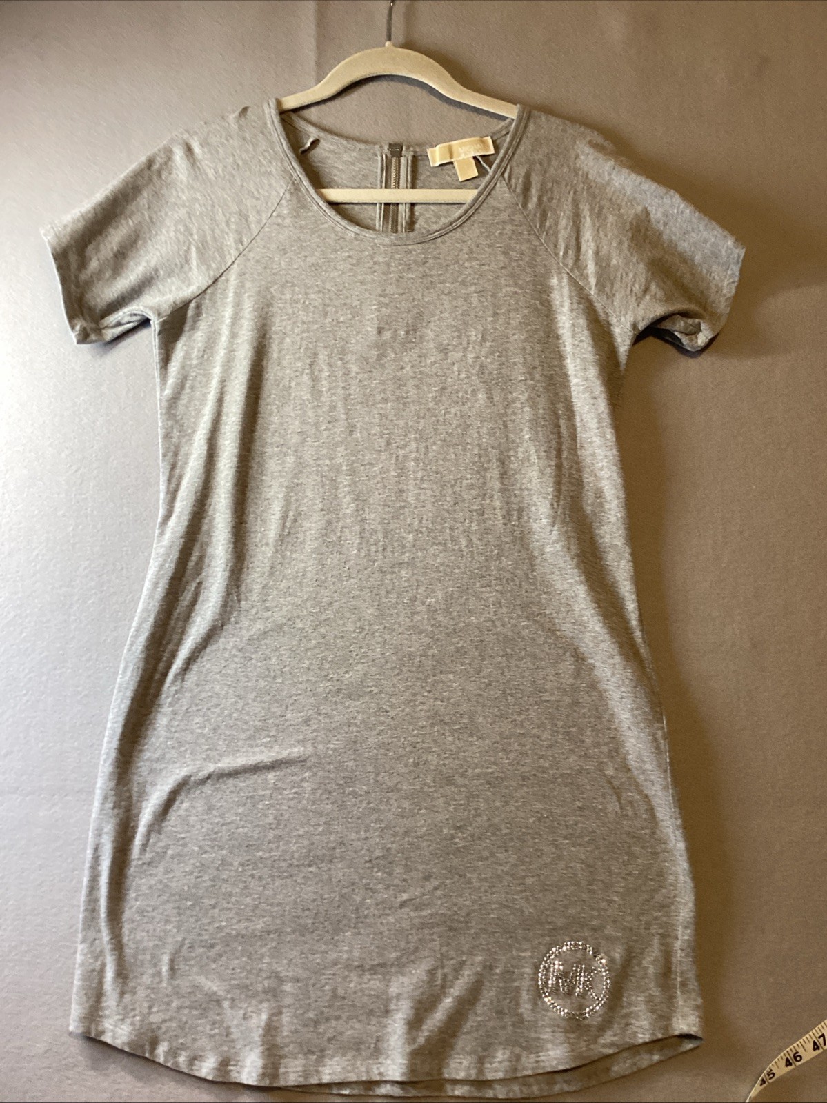 Michael Kors Heather Gray Tee shirt dress Sparkle Logo Size Small Zipper Back