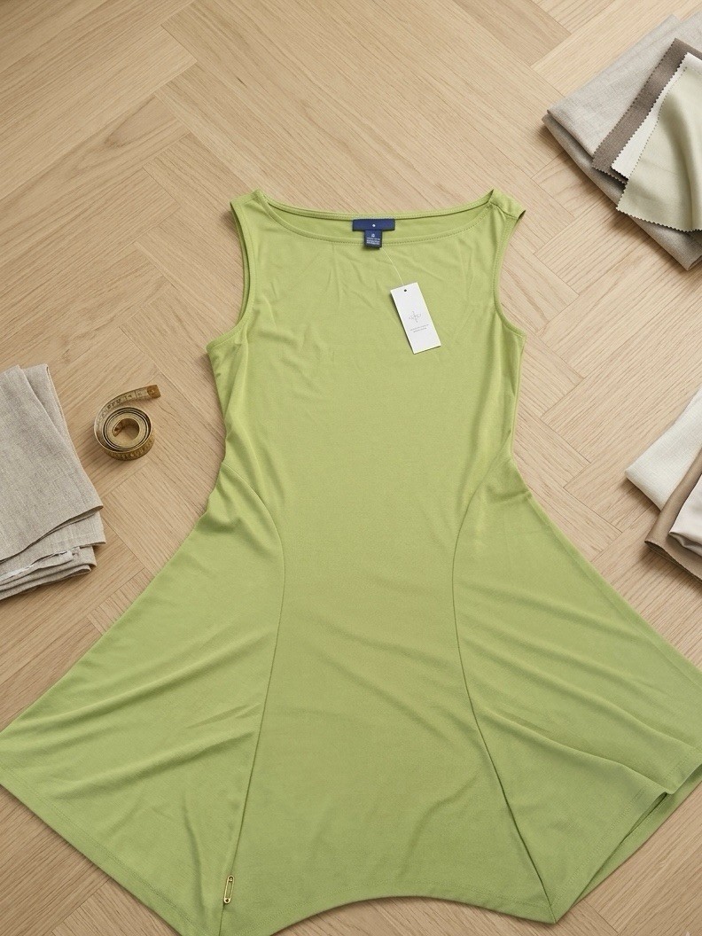 Old Navy Green A-Line Knit Stretch Dress Boat Neck Asym Hem Womens XS