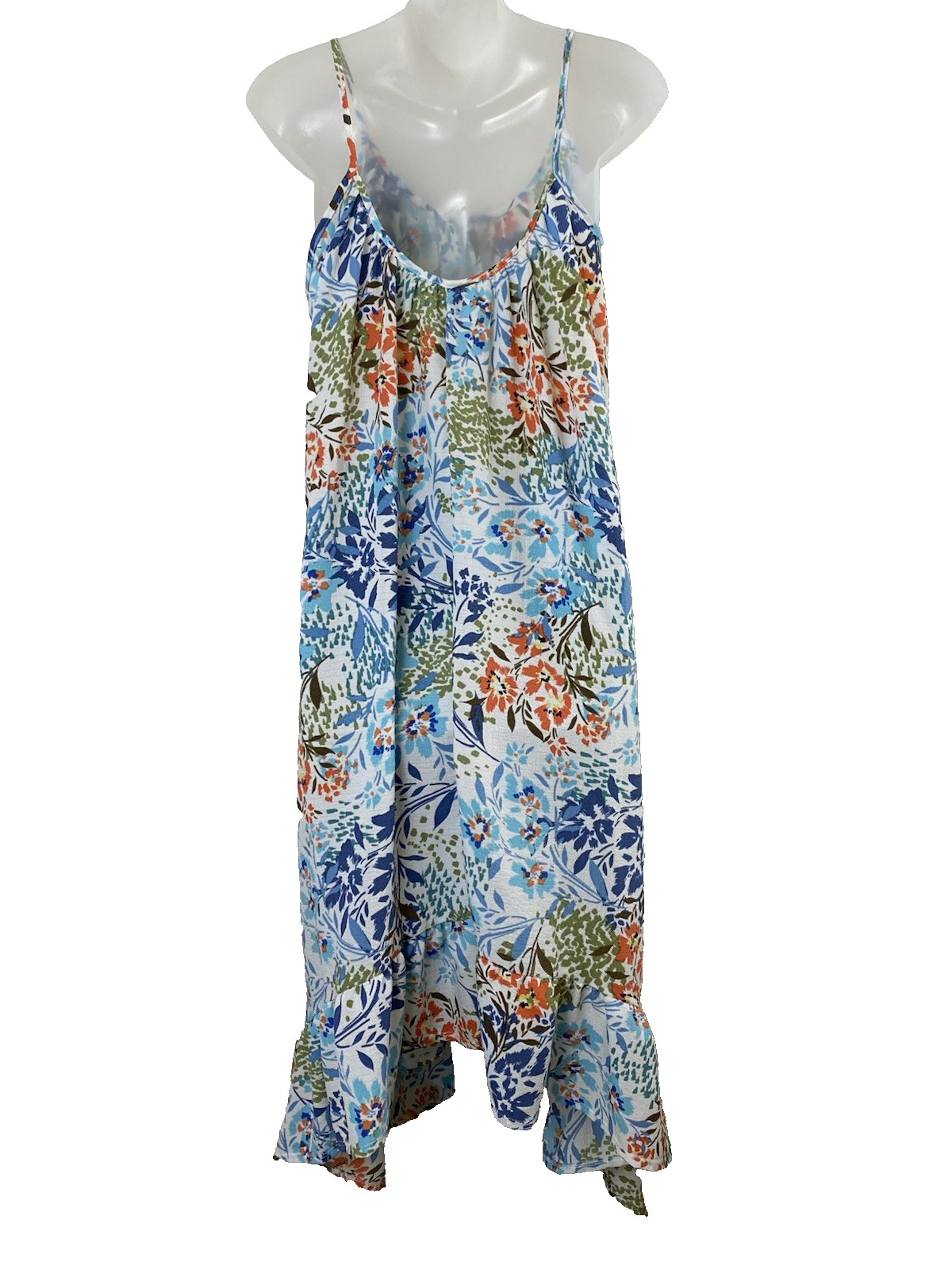 Three Bird Nest Ellie Ruffle Midi Dress Small Floral White Blue Green Boho