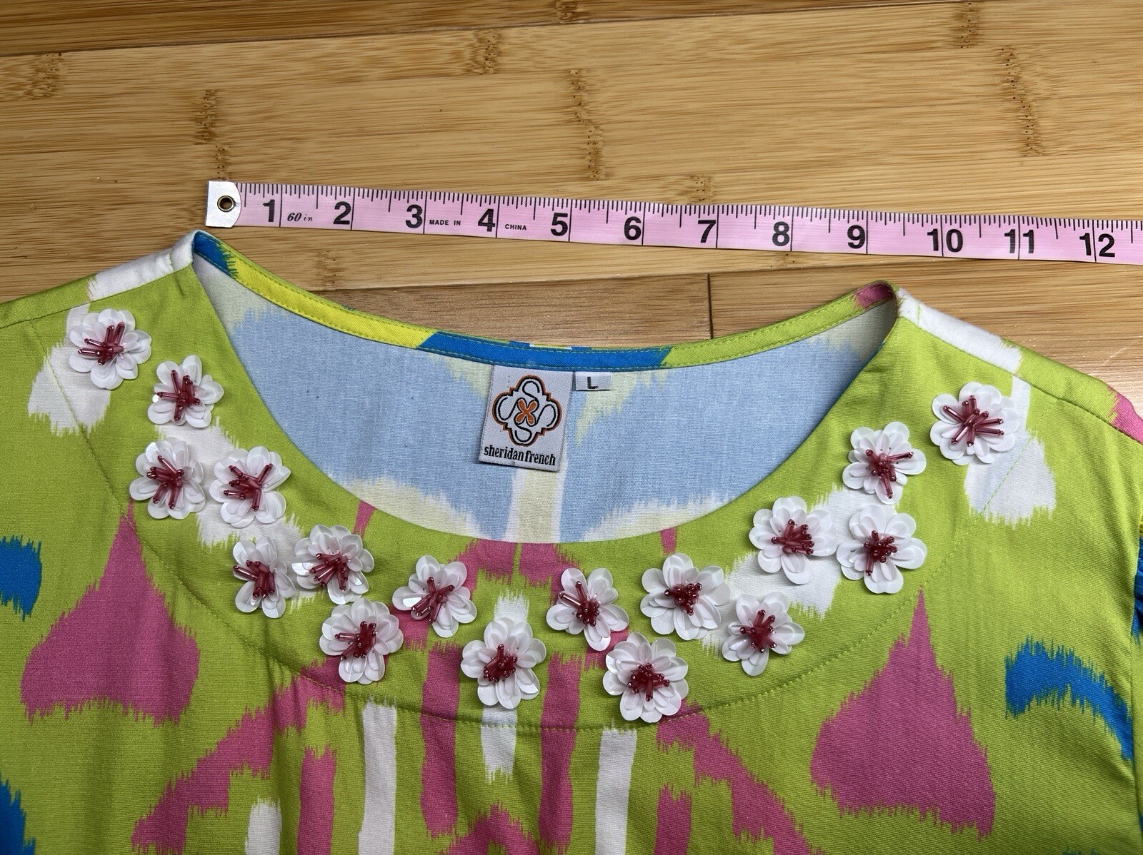 Sheridan French Women pullover Resin floral detail Colorful Arcadia Dress|SZ:L