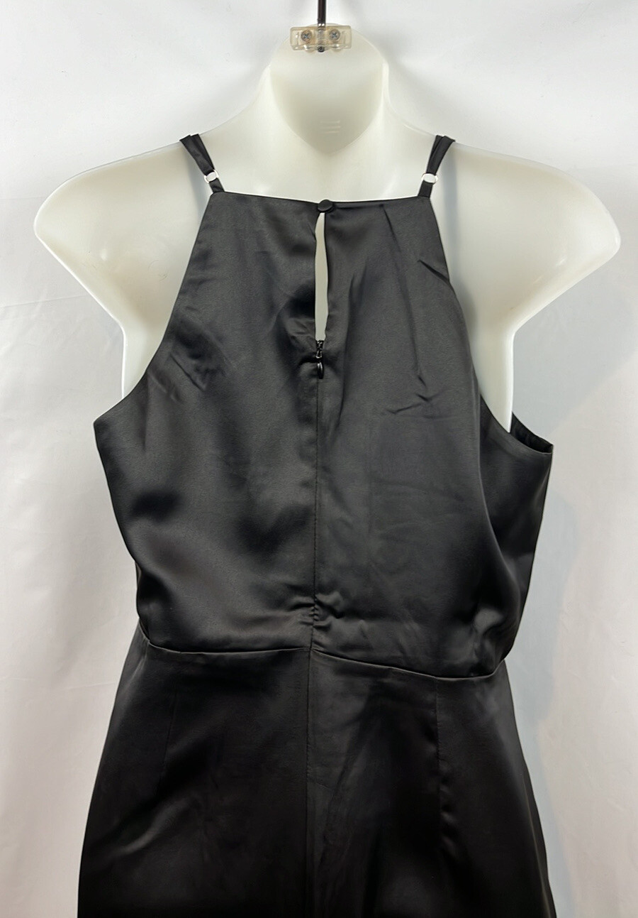 Lulus What a Stunner Black Satin Asymmetrical A-Line Mini Dress Size M – NEW