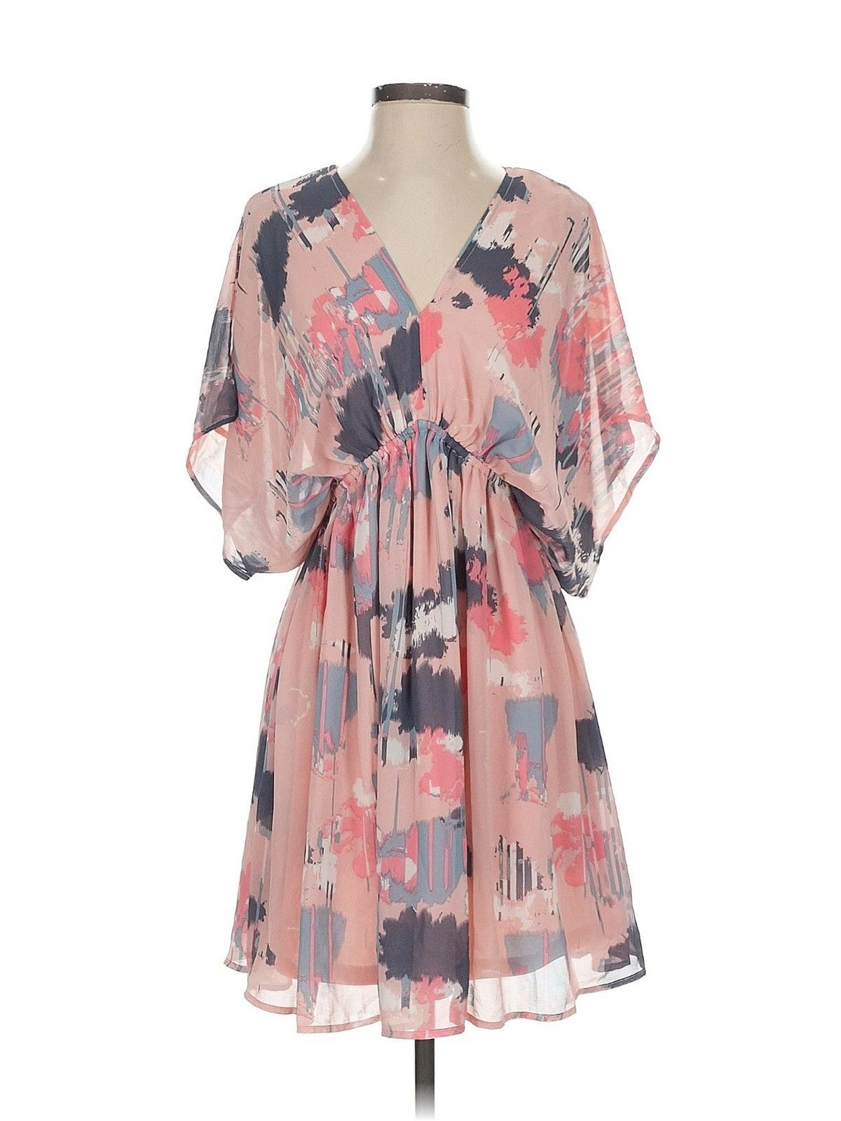 Entro Pink Abstract Dress Kimono Sleeve Flowy Boutique Mini Small
