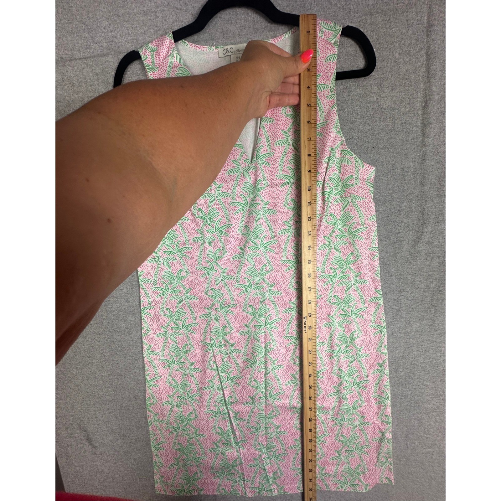 NEW C&C California Shift Dress Size 8 Pink Green Tropical Palm Tree Print
