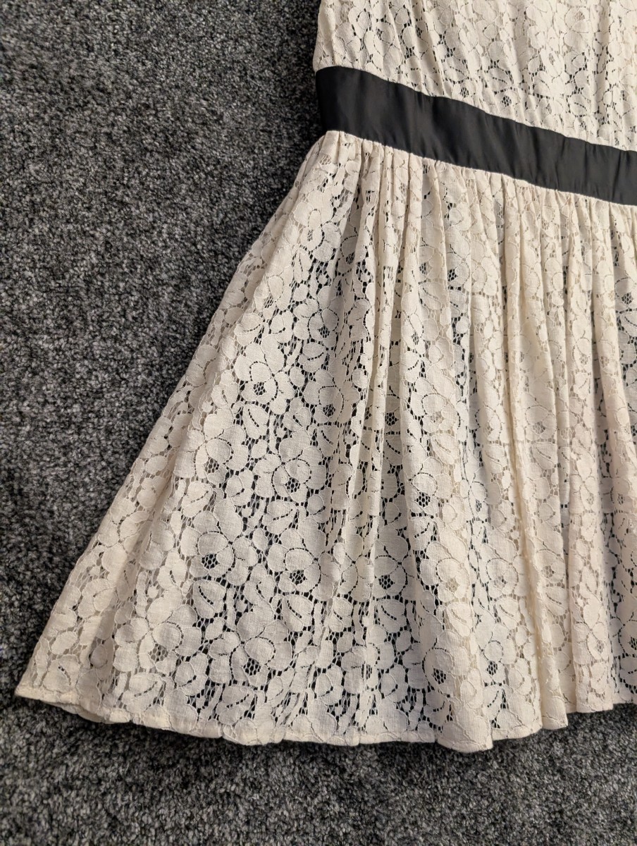 Next Runway Collection Womens Lace Dress Cream Black Trim Sleeveless UK14 34in
