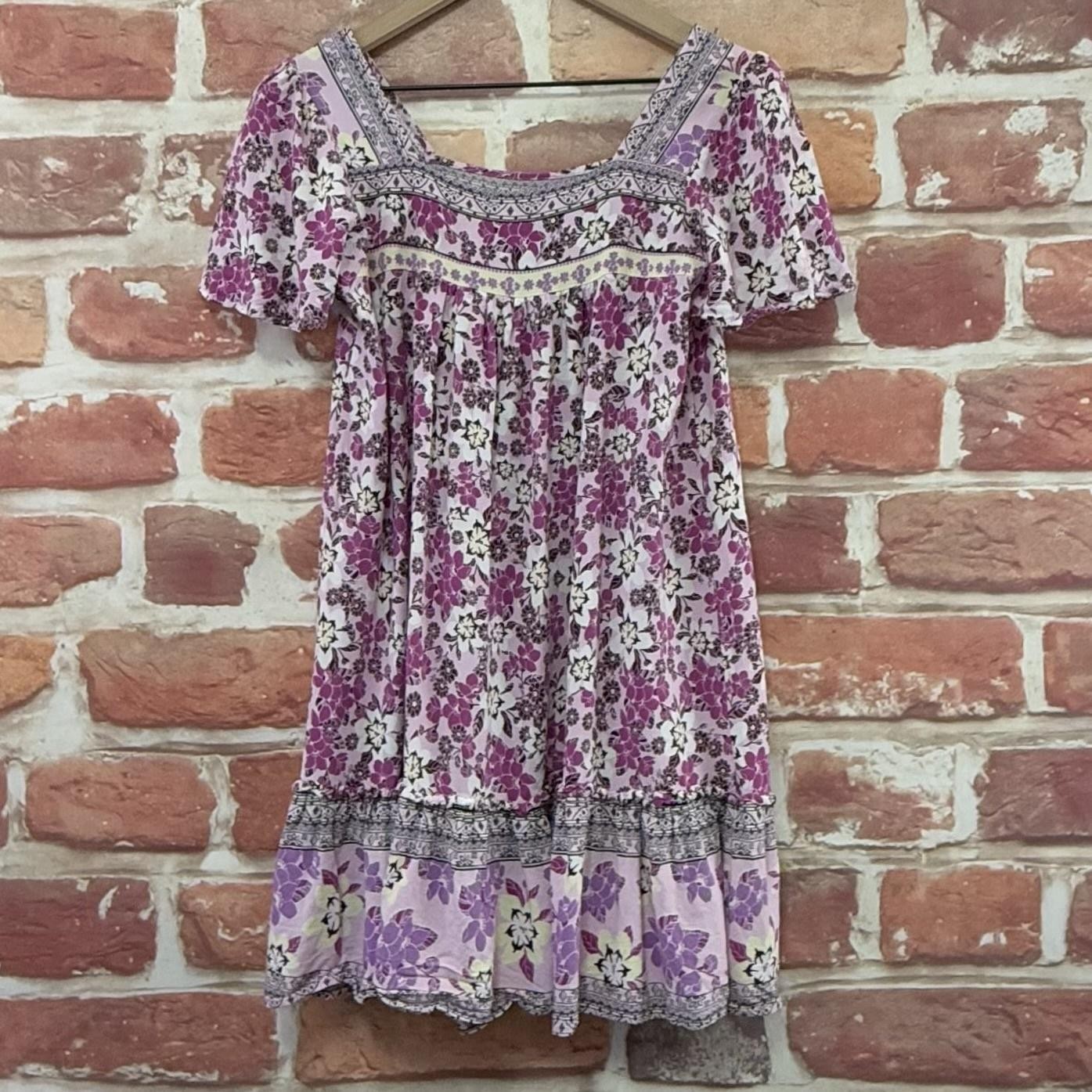 Jodifl Dress Womens Small Purple Multicolor Boho Floral Cottage Casual Sundress