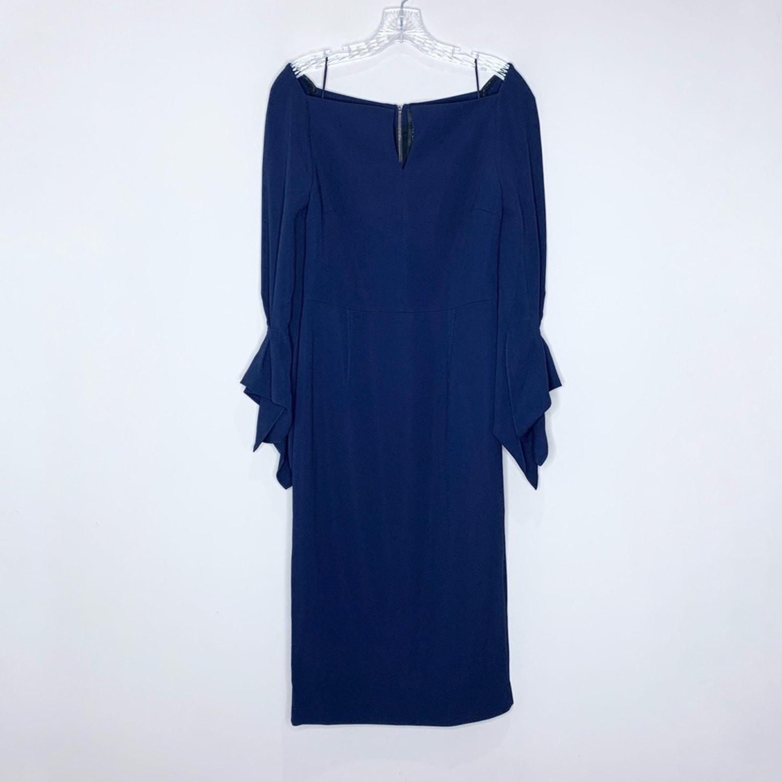Roland Mouret Rosslare Dress (Sz US 8) Crepe Sheath Midi Navy Blue