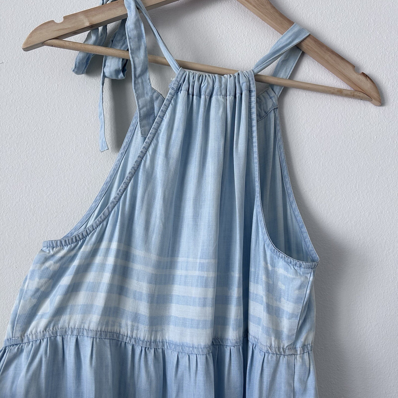 Bella Dahl Small Tiered Halter Midi Dress Amalfi Stripe Light Blue Summer