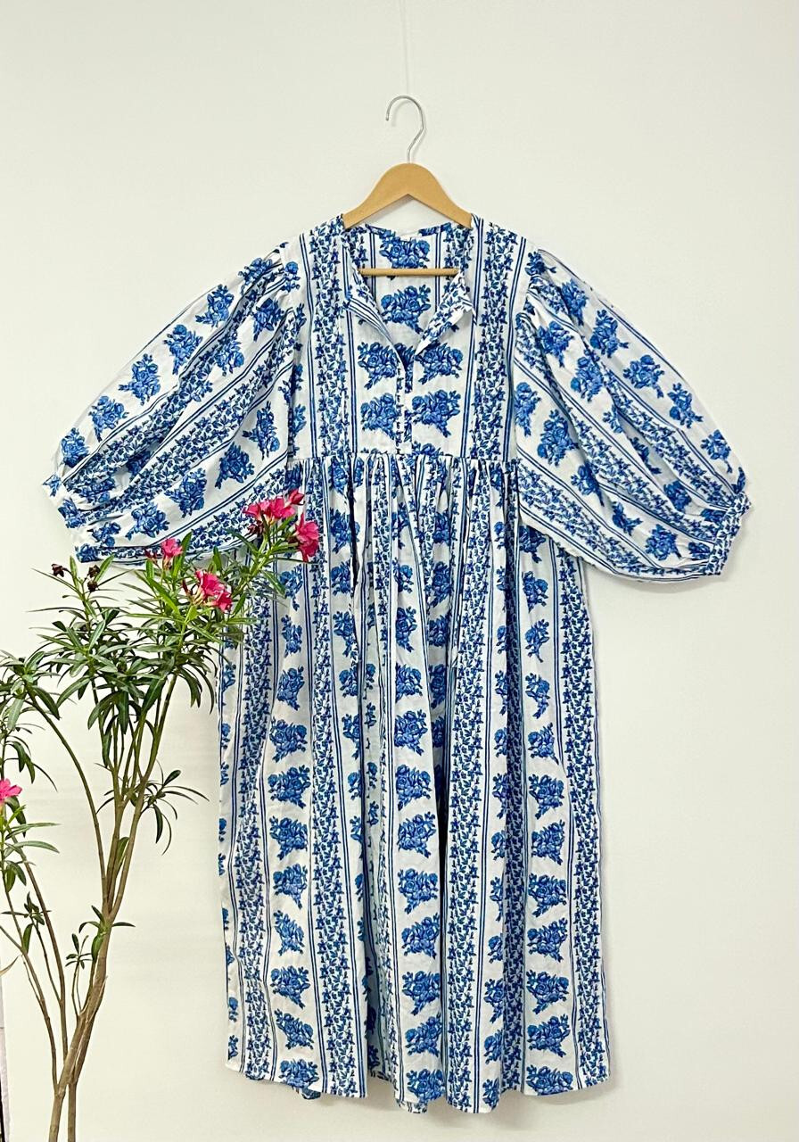 Cotton Block Printed Dress Block Print Dress, Indian Tunics, Hand Printed Dress