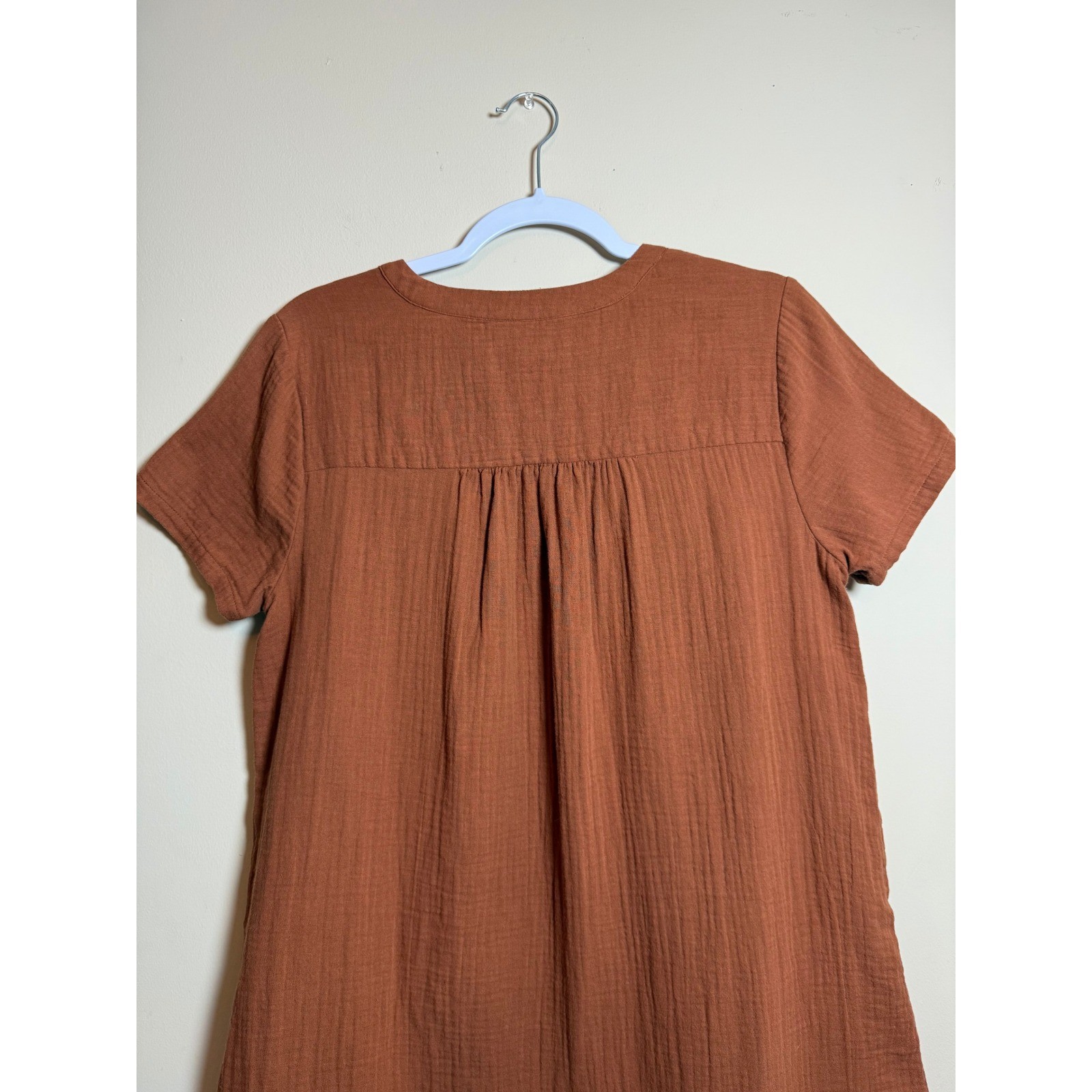 Universal Thread Rust Orange Gauze Cotton Shift Dress Womens Medium Boho Pockets